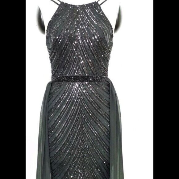 Black, O Neck Sleeveless,  Detachable Skirt, Contrast Sequined Mermaid G… - Picture 12 of 13